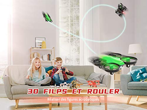 SP350 - Drone infantil con mando a distancia, 21 minutos, autonomía con 3 baterías, modo sin cabeza, mantenimiento de la altitud, fácil de usar, perfecto para niños y principiantes, color verde