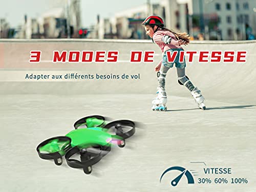 SP350 - Drone infantil con mando a distancia, 21 minutos, autonomía con 3 baterías, modo sin cabeza, mantenimiento de la altitud, fácil de usar, perfecto para niños y principiantes, color verde