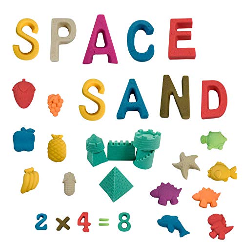 Space Sand 1.8 kg con 50 Piezas de Formas, números, Letras, Piezas de Castillos, Herramienta de Modelado, Arena mágica cinética, Probada por el TÜV (0.9kg Verde y 0.9kg Rosa)