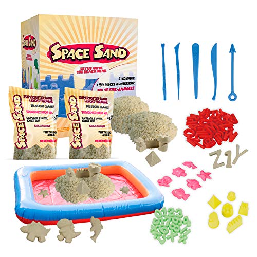 Space Sand 1.8 kg con 50 Piezas de Formas, números, Letras, Piezas de Castillos, Herramienta de Modelado, Arena mágica cinética, Probada por el TÜV (1.8kg Blanco)