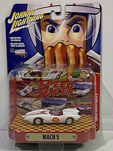 Speed Racer Mach 5 Five White con pantalla de lata coleccionable Speed Racer 1/64 modelo fundido a troquel de Johnny Lightning JLDR015-JLSP120