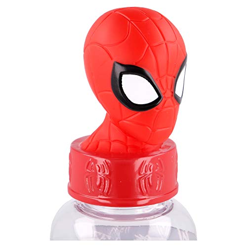 SPIDERMAN | Botella de agua reutlizable para niños y niñas de plástico - diseño infantil con tapón de figurita 3D y capacidad de 560 ML - sin BPA