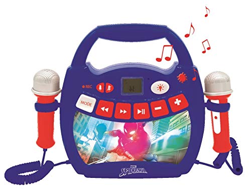 Spiderman - Mi primer reproductor digital Bluetooth con 2 micrófonos, inalámbrico, Bluetooth, USB, función Grabar, efecto de cambio de voz, para niños a partir de 3 años, Marvel, rojo/azul, MP300SPZ