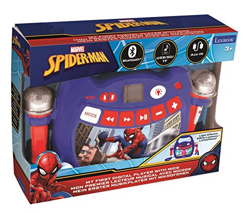 Spiderman - Mi primer reproductor digital Bluetooth con 2 micrófonos, inalámbrico, Bluetooth, USB, función Grabar, efecto de cambio de voz, para niños a partir de 3 años, Marvel, rojo/azul, MP300SPZ