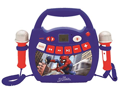 Spiderman - Mi primer reproductor digital Bluetooth con 2 micrófonos, inalámbrico, Bluetooth, USB, función Grabar, efecto de cambio de voz, para niños a partir de 3 años, Marvel, rojo/azul, MP300SPZ