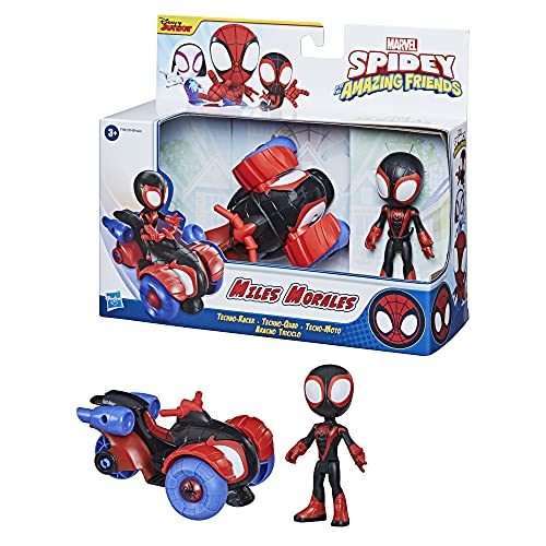 SPIDEY AND HIS AMAZING FRIENDS Figura de acción de Miles Morales y vehículo coche-tecno de Marvel, para niños a partir de 3 años, F1941