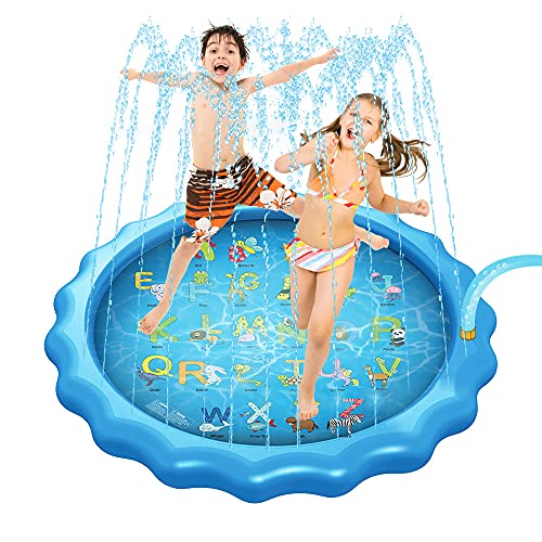 Splash Pad 170cm/68”,Aspersor de Juego Tapete de Agua,Juego de Salpicaduras ,PVC Chapoteo Almohadilla,Pulverización para Actividades Familiares Aire Libre Fiesta Playa Jardín