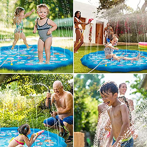 Splash Pad 170cm/68”,Aspersor de Juego Tapete de Agua,Juego de Salpicaduras ,PVC Chapoteo Almohadilla,Pulverización para Actividades Familiares Aire Libre Fiesta Playa Jardín