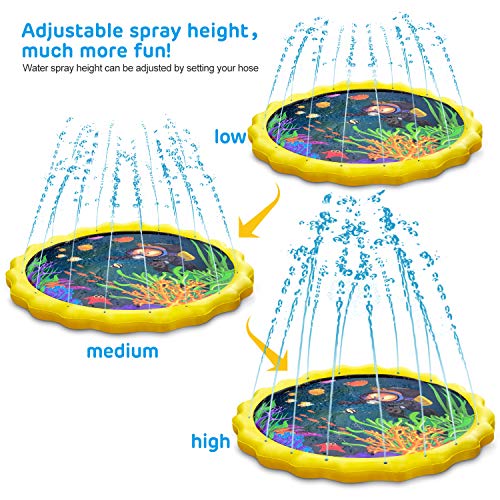 Splash Pad, Keten Tapete de Aprendizaje para Salpicar con Rociadores para Actividades al Aire Libre, Juguetes Inflables de Agua para Bebés, Niños Pequeños y Niños (67” / 170 cm)