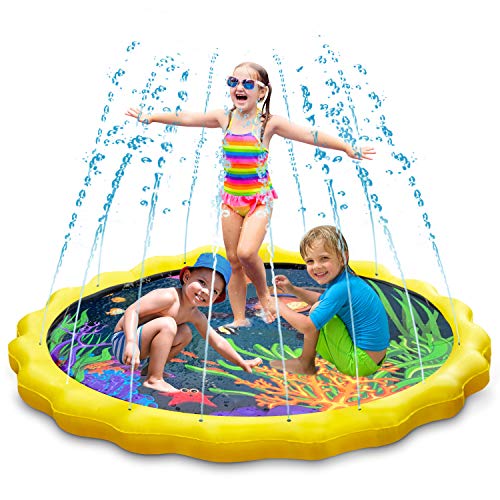 Splash Pad, Keten Tapete de Aprendizaje para Salpicar con Rociadores para Actividades al Aire Libre, Juguetes Inflables de Agua para Bebés, Niños Pequeños y Niños (67” / 170 cm)