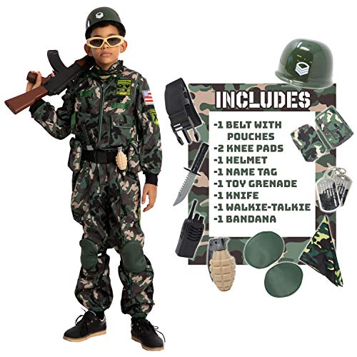 Spooktacular Creations Camo Trooper Costume Outfit for kids, Halloween Dress Up, Role-Playing, and Carnival Cosplay (Large ( 10- 12 yrs))