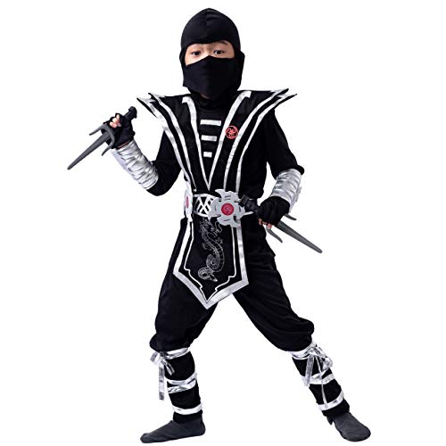 Spooktacular Creations Disfraz de Ninja Plateado Traje de Vestir de Kung fu Cosplay para Niño (XS)