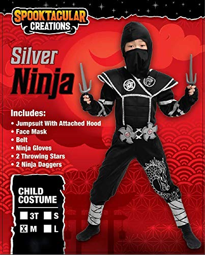 Spooktacular Creations Silver Ninja Child Costume with Foam Accessories for Halloween Kids Kung Fu Outfit (Small ( 5 – 7 yrs))