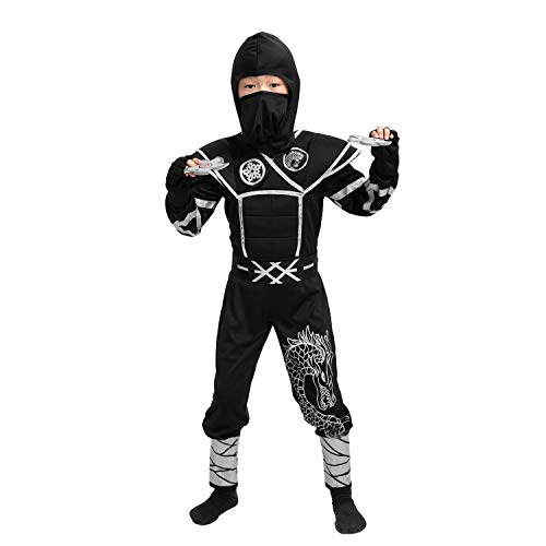 Spooktacular Creations Silver Ninja Child Costume with Foam Accessories for Halloween Kids Kung Fu Outfit (Small ( 5 – 7 yrs))