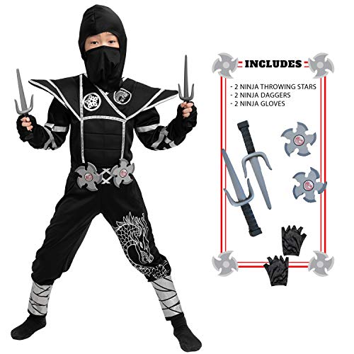 Spooktacular Creations Silver Ninja Child Costume with Foam Accessories for Halloween Kids Kung Fu Outfit (Small ( 5 – 7 yrs))