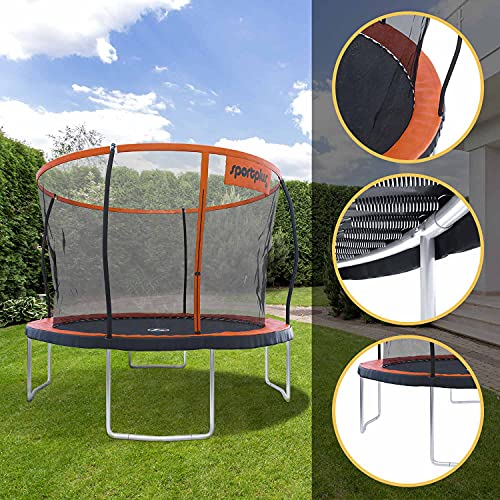 SportPlus Cama Elástica de Jardín, Estructura de Bastidor sin Soldaduras, Red de Seguridad Desmontable, Incl. Cubierta de Bordes, Seguridad Comprobada