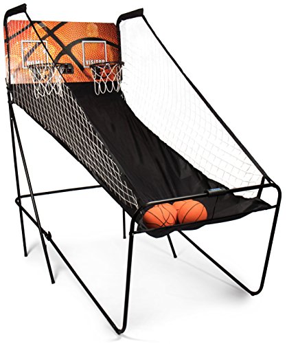 SportPlus SP-BS-100 Juego de Canastas de Baloncesto Plegable con Marcador Electrónico Doble – Incl. 4 Balones Pequeños y Bomba de Aire, 195x107x83cm