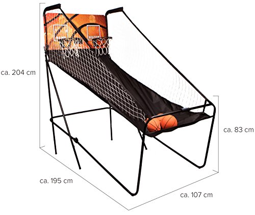 SportPlus SP-BS-100 Juego de Canastas de Baloncesto Plegable con Marcador Electrónico Doble – Incl. 4 Balones Pequeños y Bomba de Aire, 195x107x83cm