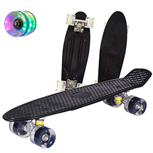 SSN Penny Junta Pescado 22inch Mini Monopatín del Crucero For Chicos, Chicas Niños Scooter Longboard Patines Retro Junta Rodamientos Rueda del Carro (Color : Negro)