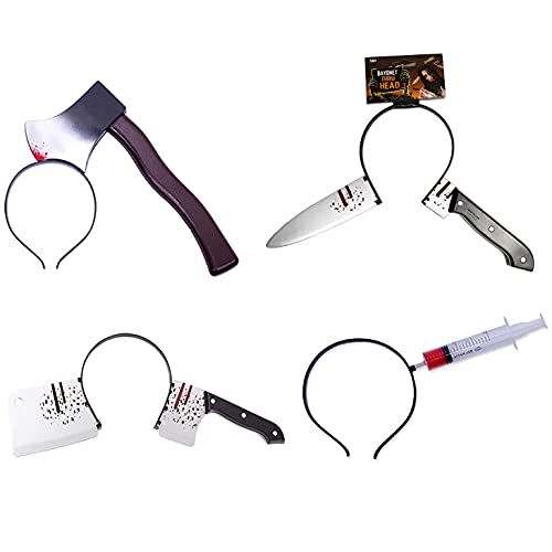 SSyang 4 Piezas Diadema de Terror de Halloween Decoración Halloween ijeras Sangrientas Aterradoras Cuchillo de Machete Adecuado para accesorios de fiesta de terror de monstruo de broma