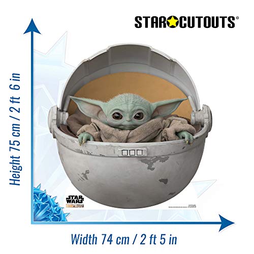 Star Cutouts Ltd SC1546 Baby Yoda en Vaina de cartón Recortado/Standee/Standup The Child The Mandalorian Star Wars Altura 75 cm, Multicolor