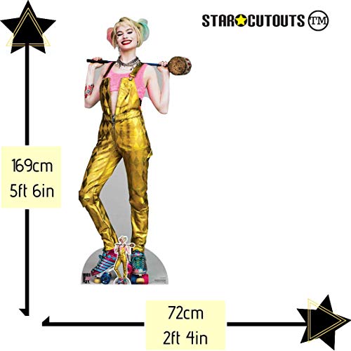 Star Cutouts Ltd-Star Cutouts SC1511 Harley Quinn Gold Mono Lifesze Cartón Recortado/Standee/Stand Up Margot Robbie Aves de Presa Altura 169 cm Ancho 72 cm