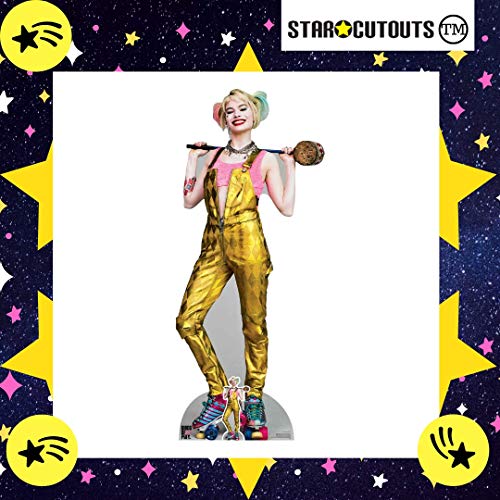 Star Cutouts Ltd-Star Cutouts SC1511 Harley Quinn Gold Mono Lifesze Cartón Recortado/Standee/Stand Up Margot Robbie Aves de Presa Altura 169 cm Ancho 72 cm