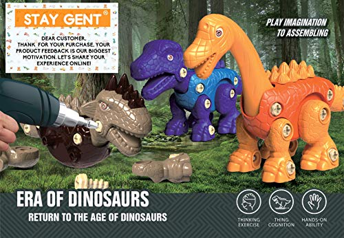 STAY GENT Dinosaurios Juguetes con Taladro Eléctrico para Niños 3 Packs DIY Dinosaurio Educativo Juguete con Juego Construccion Puzzle Stem Regalo para Chicos Chicas Niñas 3 4 5 6 7 Años