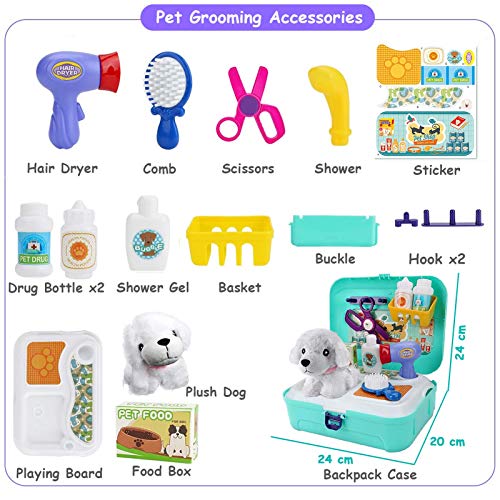 STAY GENT Juego de Cuidado de Mascotas Veterinaria Juguete Kit de Veterinario Accesorios, Maletin Medicos Juguete Perro de Felpa Perritos Juegos de rol Regalos Aprendizaje para Niños Niñas 3 a 7 Años