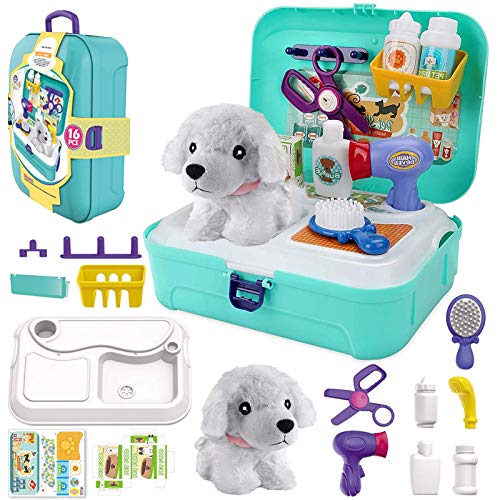 STAY GENT Juego de Cuidado de Mascotas Veterinaria Juguete Kit de Veterinario Accesorios, Maletin Medicos Juguete Perro de Felpa Perritos Juegos de rol Regalos Aprendizaje para Niños Niñas 3 a 7 Años