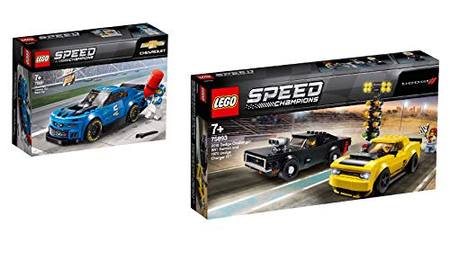 Steinchenwelt Juego de 2 coches de carreras Lego Speed Champions 75891 Chevrolet Camaro ZL1 + 75893 2018 Dodge Challenger SRT Demon y 1970 Dodge Charger R/T