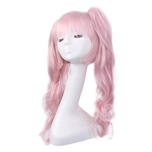 STfantasy Cosplay Anime Junko Enoshima Pelucas Mujer pelo Natural Largo Rosa Rizado Peluca Fiesta Halloween Fancy Dress