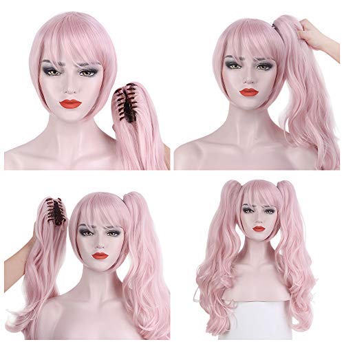 STfantasy Cosplay Anime Junko Enoshima Pelucas Mujer pelo Natural Largo Rosa Rizado Peluca Fiesta Halloween Fancy Dress