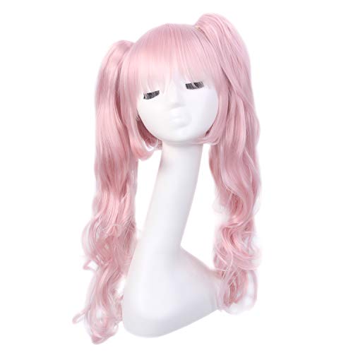 STfantasy Cosplay Anime Junko Enoshima Pelucas Mujer pelo Natural Largo Rosa Rizado Peluca Fiesta Halloween Fancy Dress