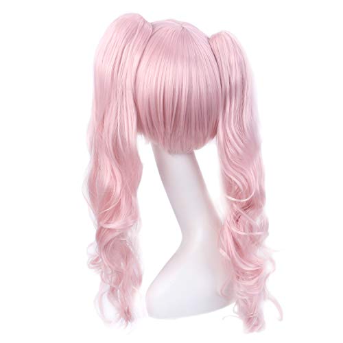 STfantasy Cosplay Anime Junko Enoshima Pelucas Mujer pelo Natural Largo Rosa Rizado Peluca Fiesta Halloween Fancy Dress