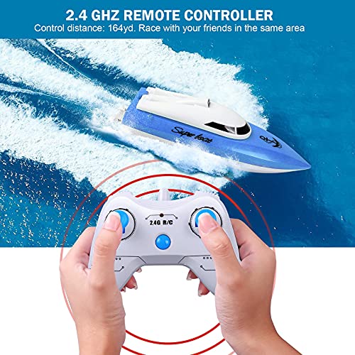 STOTOY Barco Teledirigido, Barco de con Control Remoto para Piscinas y Lagos, Mini Lancha Eléctrica de 2.4G HZ para Niños y Adultos, Barco Teledirigido al Aire Libre