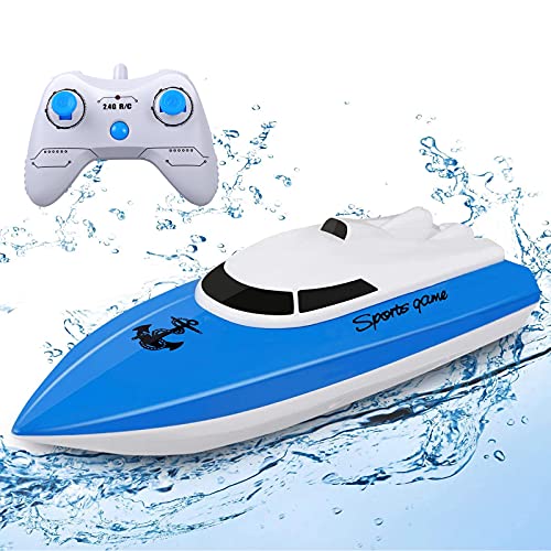 STOTOY Barco Teledirigido, Barco de con Control Remoto para Piscinas y Lagos, Mini Lancha Eléctrica de 2.4G HZ para Niños y Adultos, Barco Teledirigido al Aire Libre