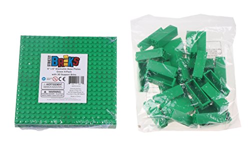 Strictly Briks Pack de 4 Bases con Ladrillos separadores 2 x 2 - Construcción en Forma de Torre - Compatible con Todas Las Marcas - 15,24 x 15,24 cm - Verde