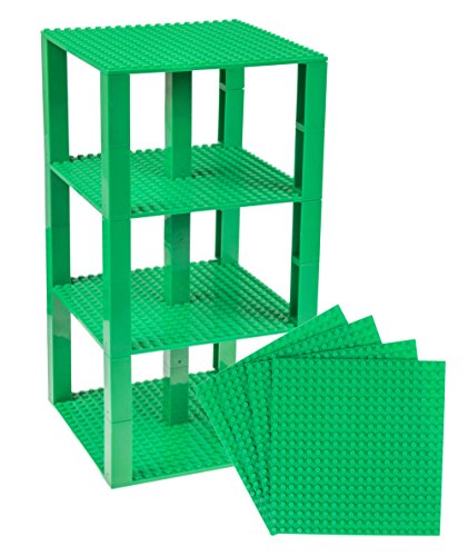 Strictly Briks Pack de 4 Bases con Ladrillos separadores 2 x 2 - Construcción en Forma de Torre - Compatible con Todas Las Marcas - 15,24 x 15,24 cm - Verde