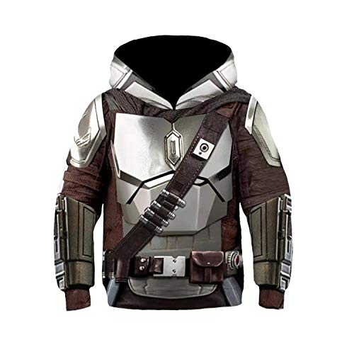 Sudadera con Capucha Mandaloriana, SW Movie Cosplay Accesorios para Disfraces Impresión 3D Unisex Niños Pequeños Disfraz De Halloween Película Poliéster Suéter De Moda (E,L)