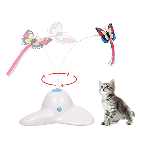 Suhaco Juguetes Interactivos para Gatos para Gatos de Interior Mariposa Giratoria para Gatitos Juguete Automático para Gatitos (Blanco)