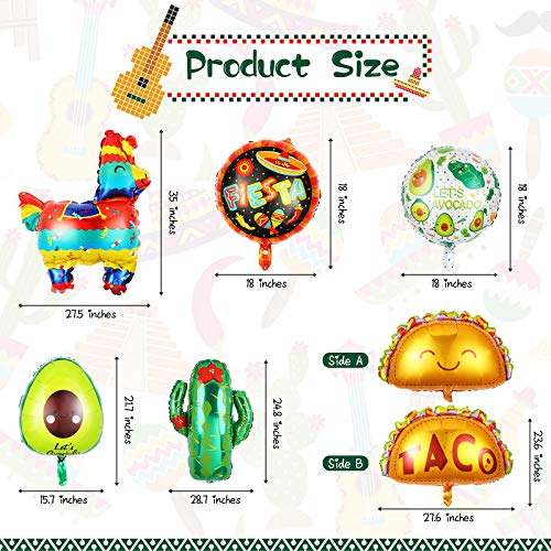 Suministros de Tema de Fiesta Globos Gigantes de Papel de Aluminio de Mylar de Taco Llama Cactus Aguacate de México para Cinco de Mayo Fiesta de Taco Decoración Tema de México