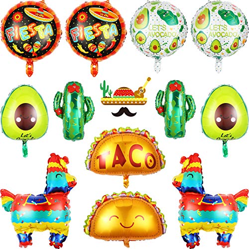 Suministros de Tema de Fiesta Globos Gigantes de Papel de Aluminio de Mylar de Taco Llama Cactus Aguacate de México para Cinco de Mayo Fiesta de Taco Decoración Tema de México