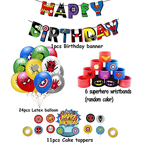 Suministros Fiesta de Cumpleaños Globos de Superhéroe Pancarta Vengadores Decoracion Tarta Superhéroe Pulseras de Silicona de Superhéroe para Niños Favor de Fiesta Cumpleaños