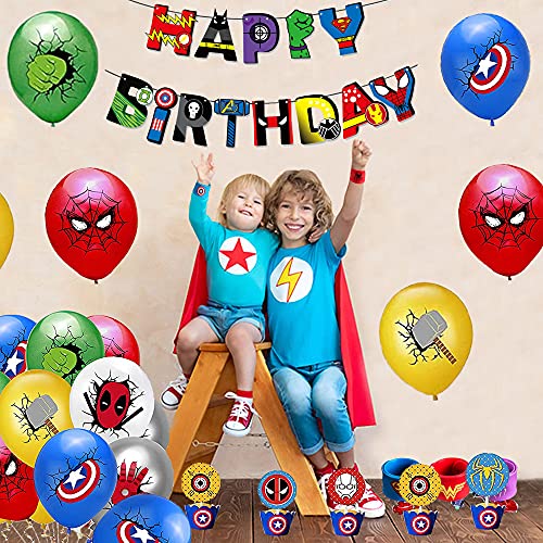 Suministros Fiesta de Cumpleaños Globos de Superhéroe Pancarta Vengadores Decoracion Tarta Superhéroe Pulseras de Silicona de Superhéroe para Niños Favor de Fiesta Cumpleaños