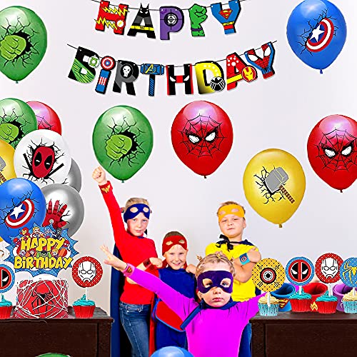 Suministros Fiesta de Cumpleaños Globos de Superhéroe Pancarta Vengadores Decoracion Tarta Superhéroe Pulseras de Silicona de Superhéroe para Niños Favor de Fiesta Cumpleaños