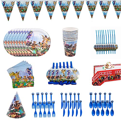 Suministros Vajilla de Fiesta Set,Juego Vajilla Fiesta Cumpleaños Papel,Platos Mantel Servilletas Vajilla Cumpleaños Decoracion para Niños,Lego Party Supplies Vajilla para Fiestas Diseño- 94PCS