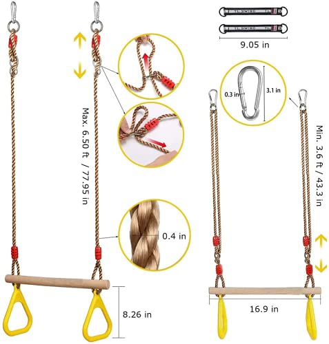 Sunshine smile Columpios de Cadena de Alta Resistencia,Trapecio para niños con Anillos,Columpio Trapecio de Madera (Color Aleatorio)