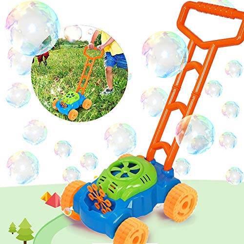 Sunshine smile Máquina de hacer burbujas automática, máquina de pompas de jabón, cortadora de césped, juguete para niños para hacer pompas de jabón, actividades al aire libre