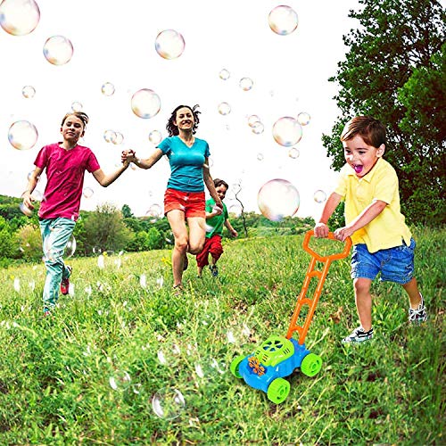 Sunshine smile Máquina de hacer burbujas automática, máquina de pompas de jabón, cortadora de césped, juguete para niños para hacer pompas de jabón, actividades al aire libre